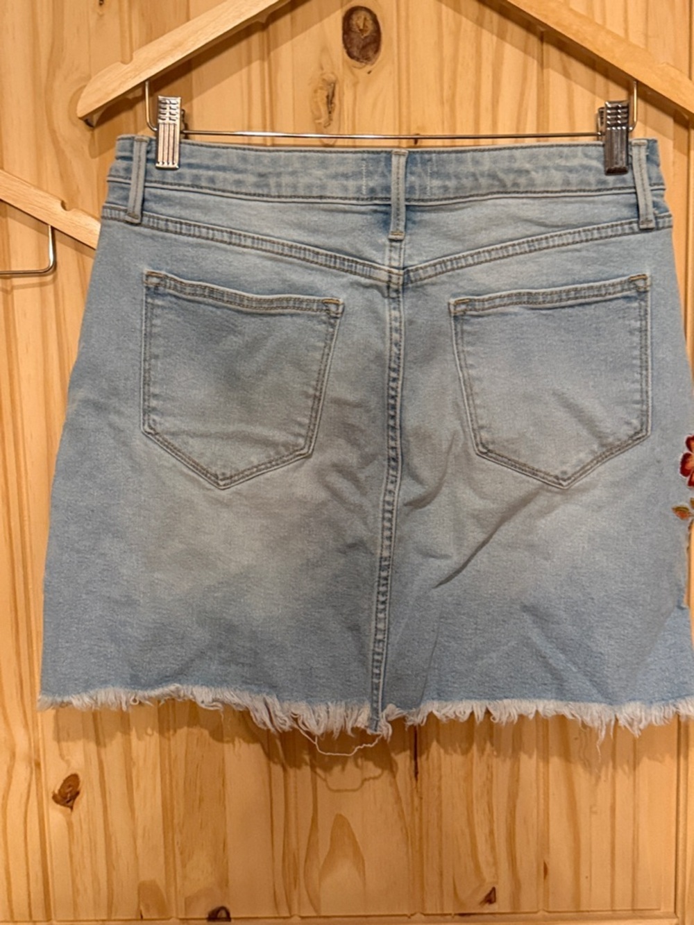 DRIFTWOOD Light Blue Denim Mini Skirt with Multicolor Floral Embroidery - Picture 5 of 6
